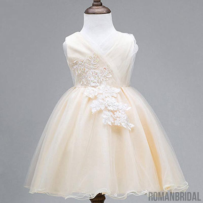 Lace Tulle Cute Flower Girl Dresses, Lovely Affordable Satin Top Little Girl Dresses,  FG035