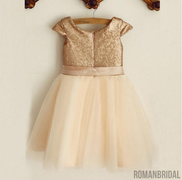 Cap Sleeve Round Neck Tulle Flower Girl Dresses, Popular Little Girl Dresses, FGS025