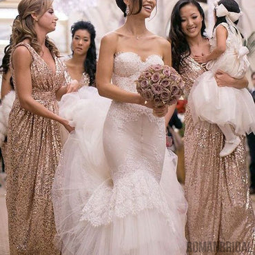 Popular Cheap Sequin Long Off Shoulder V-Neck Floor-Length Bridesmaid Dresses, WG09