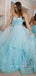 A-Line V-Neck Spaghetti Straps Tulle Long Prom Dresses With Pleats,RBPD0026