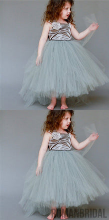 Satin Top Strap Tulle Flower Girl Dresses, Cute Little Girl Birthday Dresses, Free Custom Dresses,  FG038