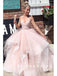 A-Line V-Neck Spaghetti Straps Tulle Long Prom Dresses With Pleats,RBPD0026
