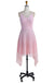 A-Line V-neck Spaghetti Straps Asymmetrical Pink Lace Bridesmaid Dress, BD0432