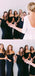 Mermaid Off-shoulder Sexy V-neck Black Long Bridesmaid Dresses, BD0591