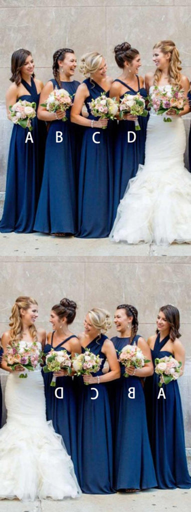A-Line Floor-length Halter Pleated sleeveless Dark Blue Chiffon Long Bridesmaid Dress , BD0501
