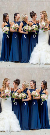 A-Line Floor-length Halter Pleated sleeveless Dark Blue Chiffon Long Bridesmaid Dress , BD0501