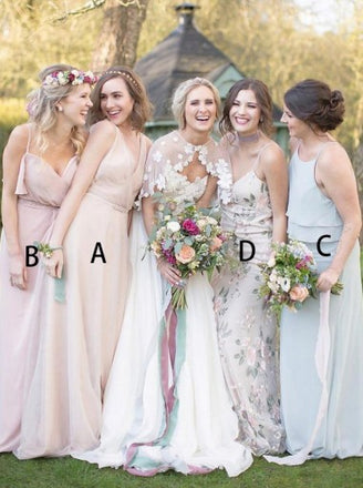 Spaghetti Straps V-neck Simple Tulle Cheap Beach Country Style Bridesmaid Dress, BD0503