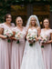 A-line Lace Top Cap Sleeves Long Pink Chiffon Bridesmaid Dresses, BD0593