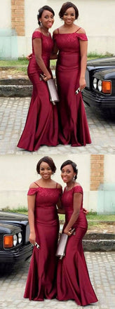 Mermaid Spaghetti Lace Off Shoulder Wedding party dresses, long Bridesmaid Dress, BD0508