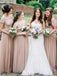 Off-shoulder Floor-length Short Sleeves Sequin Tulle Bridesmaid Dresses, BD0595