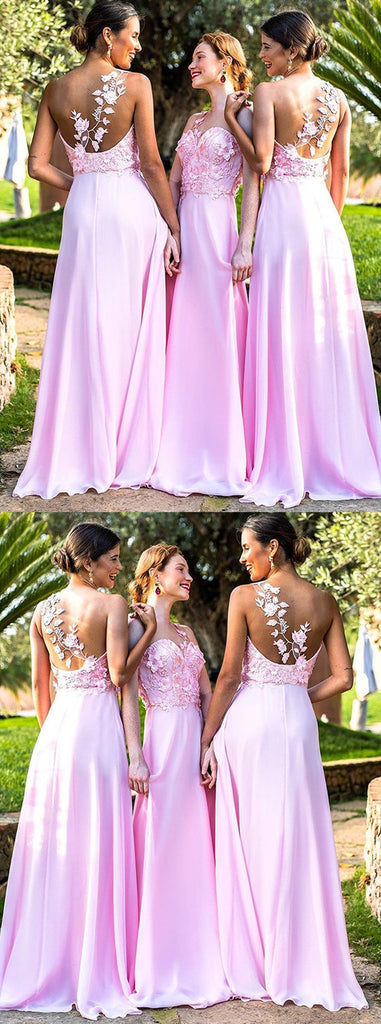 A-line Floor-length Sweetheart Backless Lace Appliques Top Bridesmaid dresses, BD0521