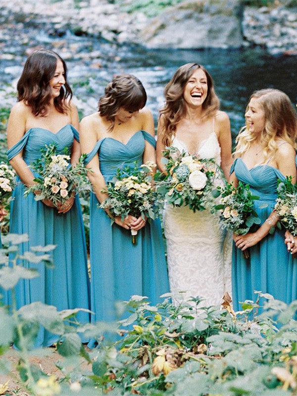 A-line Floor-length Off-shoulder Chiffon Bridesmaid Dresses With Pleat – RomanBridal A-line Floor-length Off-shoulder Chiffon Bridesmaid Dresses With Pleat – RomanBridal