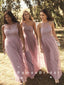 See Through A-Line Mismatched Tulle Long Bridesmaid Dresses With Lace,RBWG0028