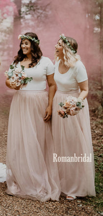 Simple Two-piece Tulle Long Bridesmaid Dresses Online,RBWG0054