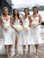 Mermaid Straps Sweetheart White Short Bridesmaid Dresses With Ruffles,RBWG0029