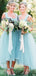 Hot selling scoop neck simple Light Blue sleeveless tulle long bridesmaid dresses, BD0453