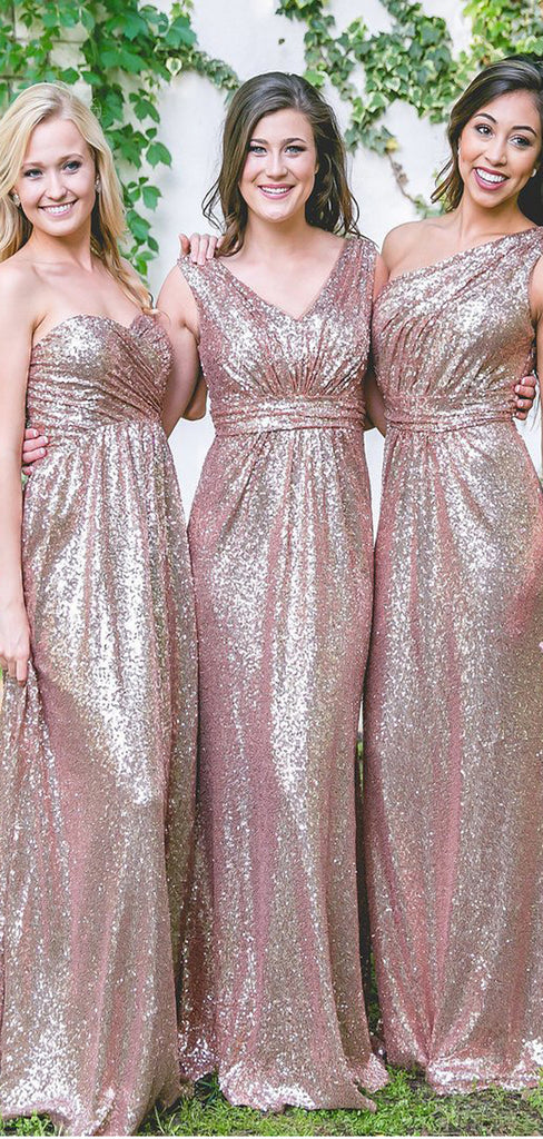 Cheap country style Beach style rose Gold sequins pretty long bridesmaid Dress, BD0422