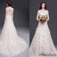 Long A-line Scoop Cap Sleeve Lace Wedding Dresses, Open Back Cheap Bridal Gown, WD0002