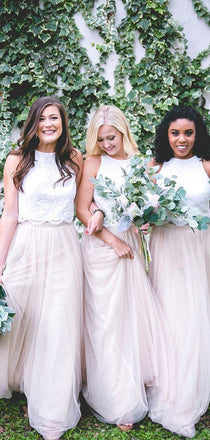 New Arrival Two pieces tulle Floor-length elegant lace long Bridesmaid dresses, BD0430