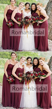 Spaghetti Strap Pleating Sweetheart Burgundy Bridesmaid Dresses, BD0401