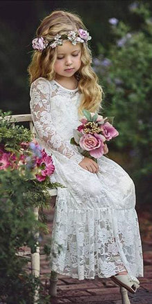 Affordable Lovely Tulle Lace Long Sleeve Flower Girls Dresses, FG029