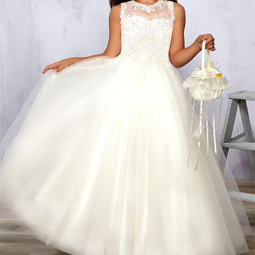 White applique Sleeveless tulle Tutu Elegant princess dress, flower girl dresses, FG0121