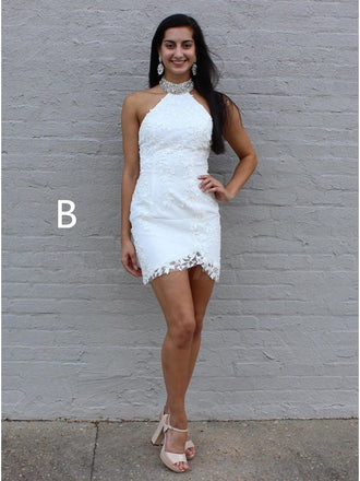 Halter Beading Sleeveless Appliques Lace-up Back Homecoming Dresses, HD0543