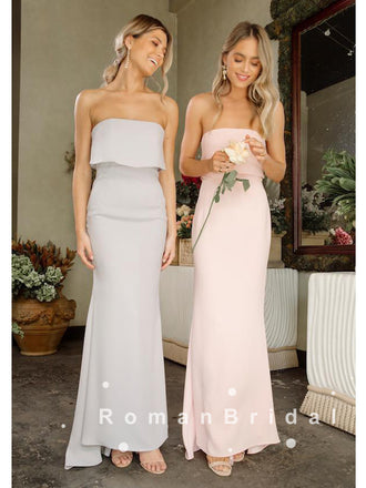 Simple Mermaid Strapless Cheap Long Bridesmaid Dresses Online,RBWG0003