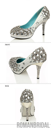 High Heels Handmade Rhinestone Pointed Toe Crystal Wedding Shoes, S026