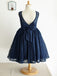 A-line See-though Full Navy Blue Lace Flower Girl Dresses With Bow, FG0147