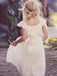 A-line Lace Top Short Sleeves Long Tulle Flower Girl Dresses, FG0152