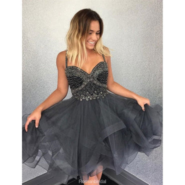 Newest Spaghetti Straps Sweetheart Sleeveless Beading Organza Homecoming dresses, HD0374