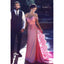 Charming Off-shoulder Pink Lace Long Prom Dress With Train, PD0609