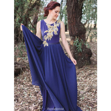 Unique A-line Sleeveless Chiffon Appliques Bridesmaid dresses With Pleats, BD0524