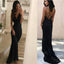 Mermaid Deep V-Neck Backless Black Prom Dress With Train, PD0593