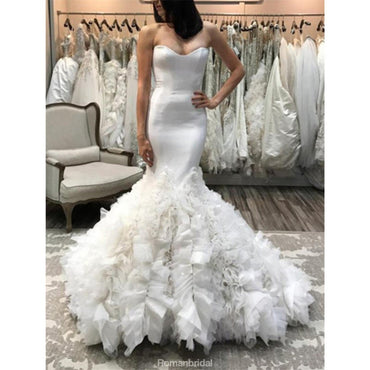 Popular Mermaid Sleeveless Sweetheart V back Wedding Dresses With Ruffles, WD0391