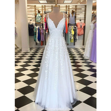 Newest A-line Floor-length Lace Appliques Spaghetti Straps Tulle Prom Dresses, PD0565