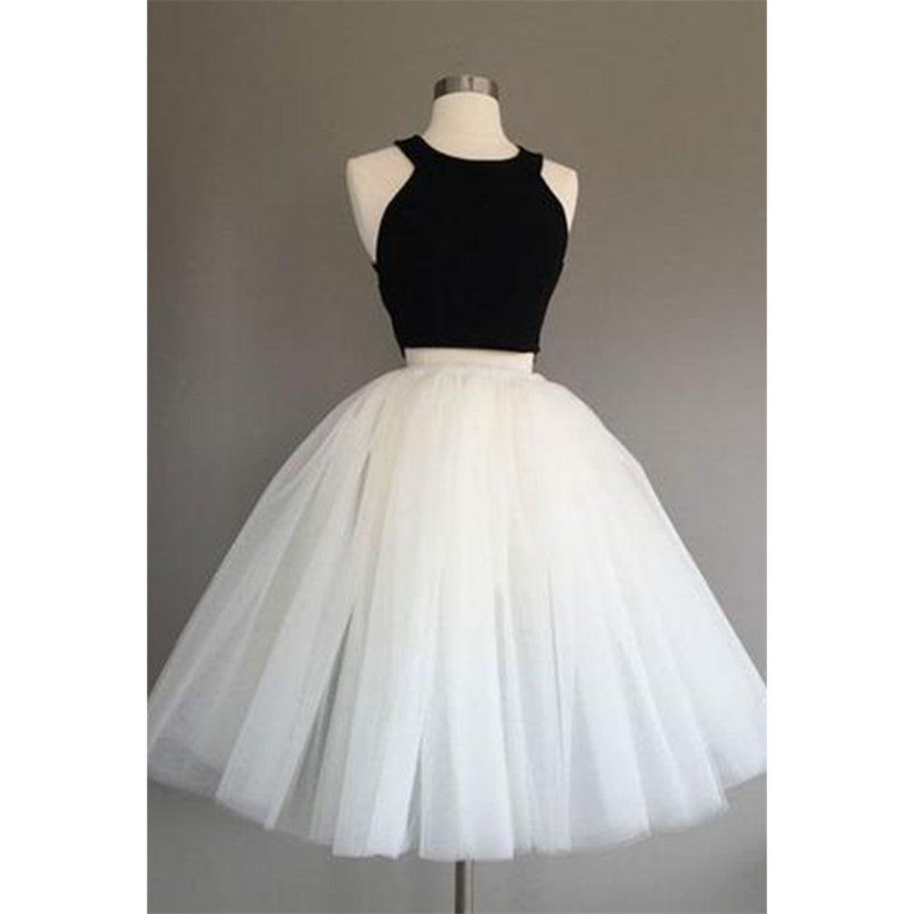 Popular Two Pieces Halter Sleeveless Tulle Skirt Simple Cheap Homecoming Dresses, HD0386