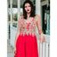Newest A-line V-neck Appliques Red Chiffon Short  Homecoming Dresses, HD0473