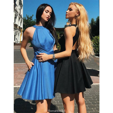 New Arrival Halter Simple Cheap Sleeveless Homecoming Dresses With Pleats, HD0454