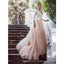 Charming Champagne Tulle V-neck Lace Top Long Sleeves Wedding Dresses, WD0387