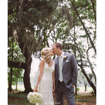 New Romantic Mermaid Cap Sleeves Lace V-neck Open-back Long Wedding Dress, WD0375