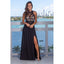 Black Lace Halter Sleeveless Chiffon Prom Dresses With Split, PD0686