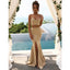 Two Piece Mermaid Sweetheart Champagne Satin Bridesmaid Dress with High Split , BD0512