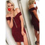 Simple Sexy Off-shoulder Burgundy Split Tight Cheap Short Homecoming Dress, HD0409