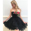 A-line Strapless Short Lace Homecoming Dresses With Red Flowers Appliques, HD0353