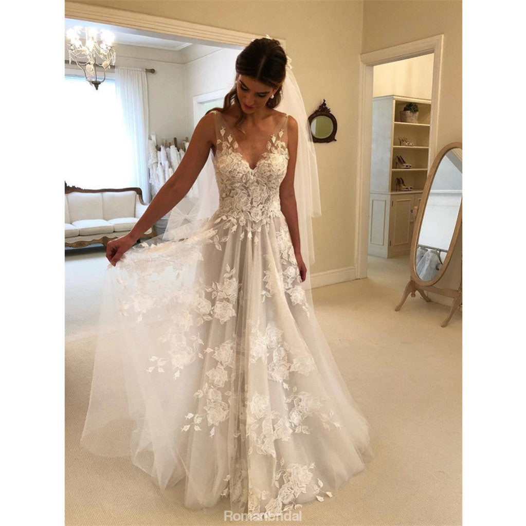 Hot Selling Lace Appliques Beach V-neck Backless Wedding Dress, WD0427 –  RomanBridal