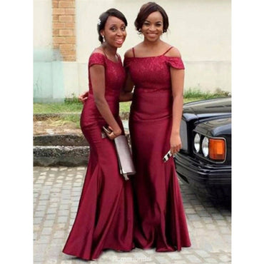 Mermaid Spaghetti Lace Off Shoulder Wedding party dresses, long Bridesmaid Dress, BD0508