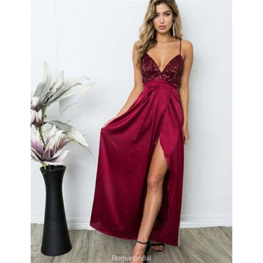 Newest Floor-length Spaghetti Straps Deep V-neck Backless Sequins Prom Dresses , PD0553