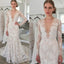 Long sleeve lace sexy white wedding dress with trailing, Sheath V-Neck Lace Wedding Dress, WD0327